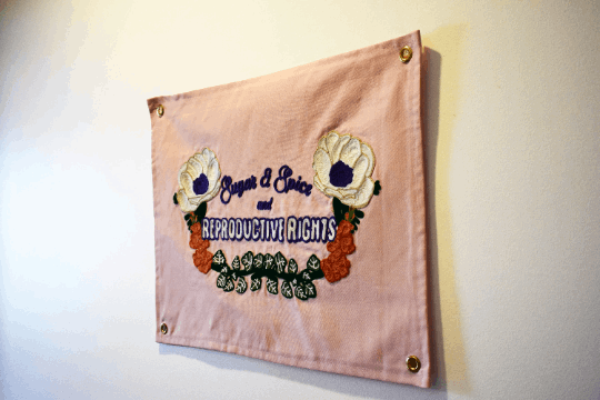 Handmade Handcranked Chainstitch Embroidered Reproductive Rights Banner - Prochoice Womens Rights My Body My Choice
