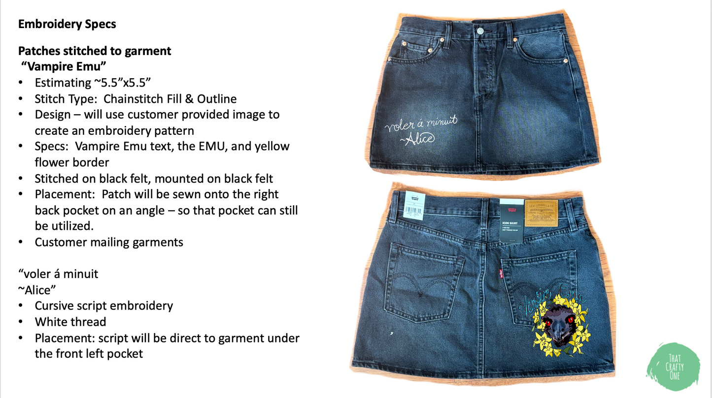Custom Inquiry for Kymara - Vampire Emu Embroidery (2 of 2)