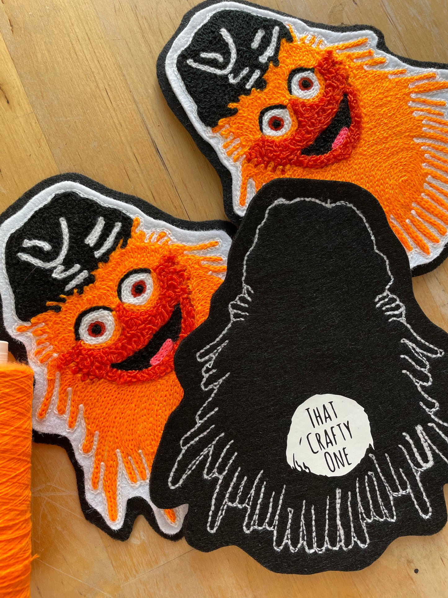 Handmade chainstitch embroidered Philadelphia Flyers Gritty Patch made locally
