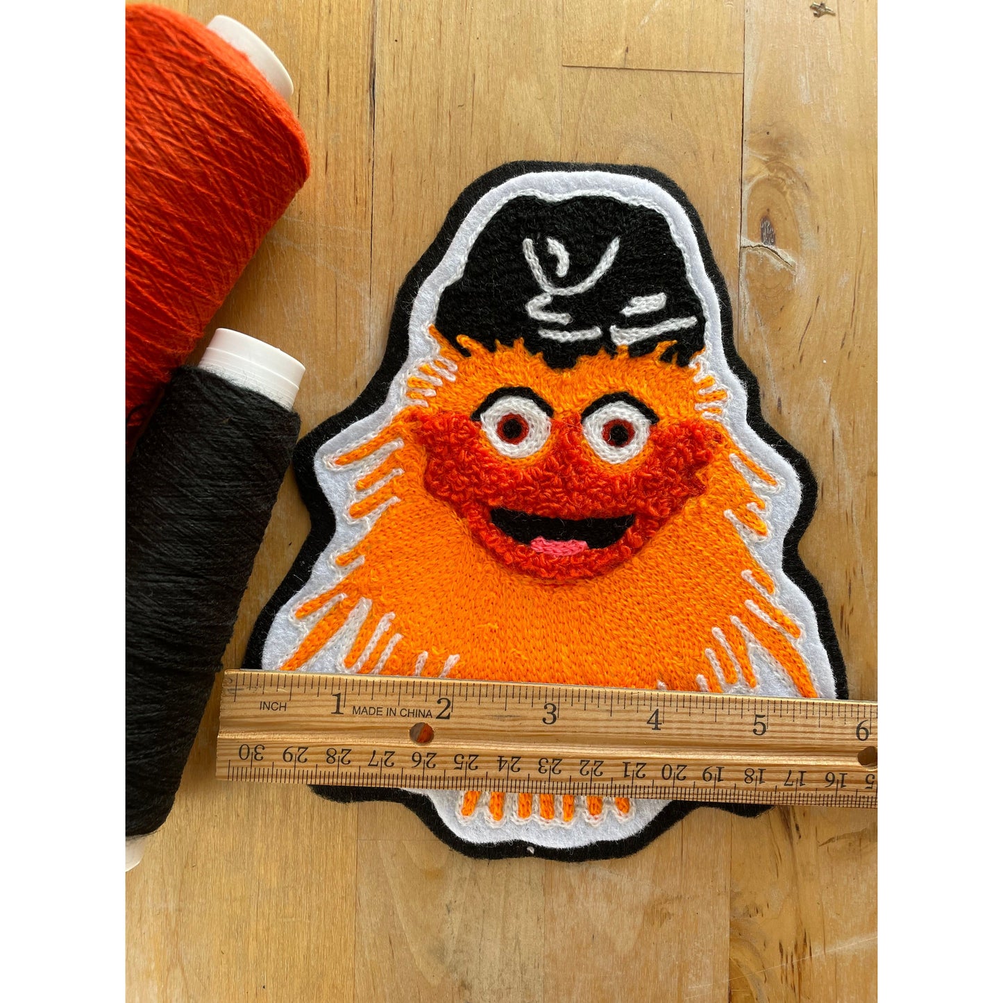 Handmade chainstitch embroidered Philadelphia Flyers Gritty Patch made locally