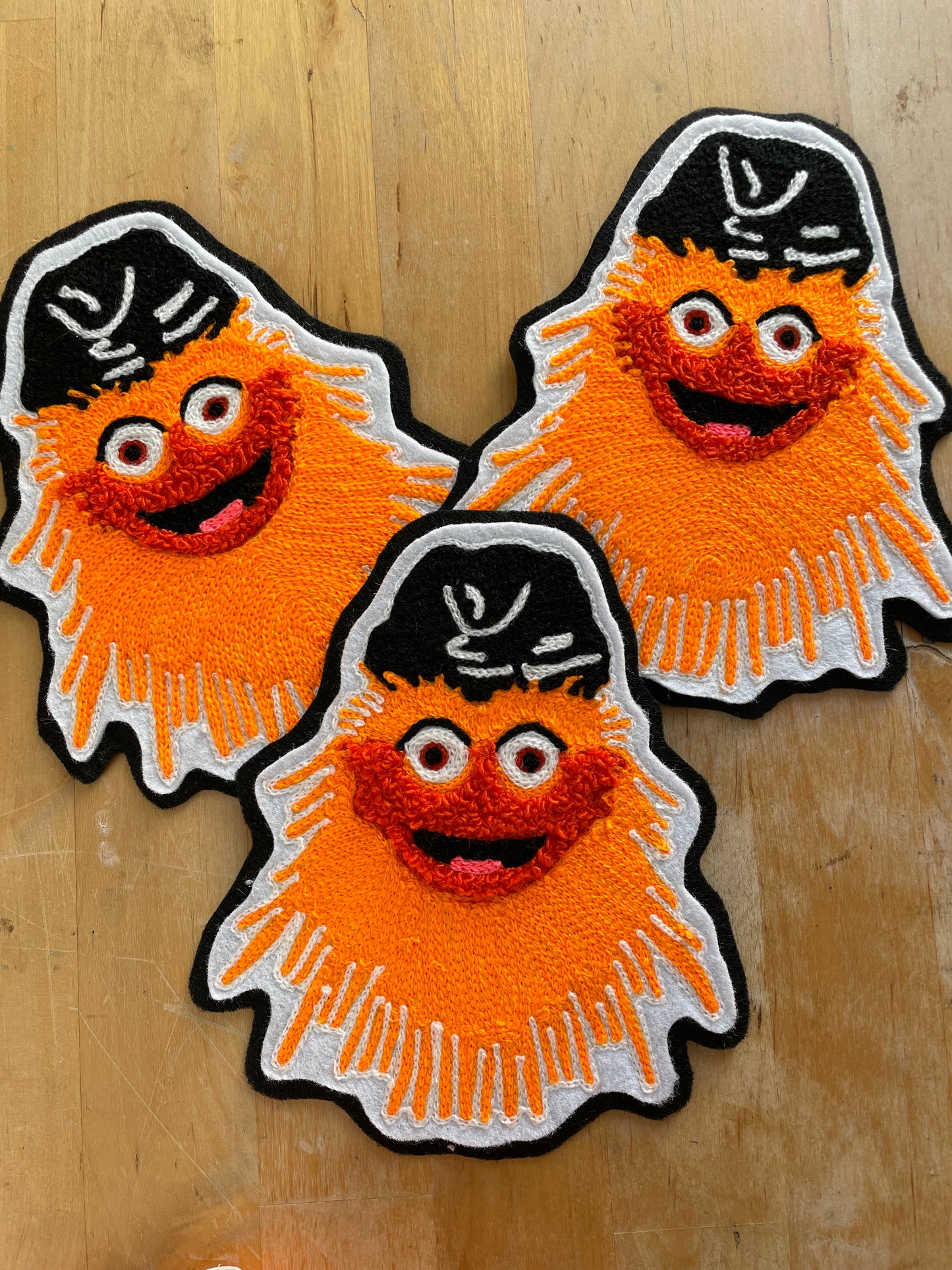 Handmade chainstitch embroidered Philadelphia Flyers Gritty Patch made locally