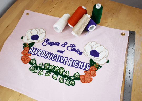 Handmade Handcranked Chainstitch Embroidered Reproductive Rights Banner - Prochoice Womens Rights My Body My Choice