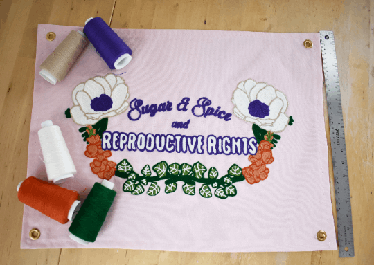 Handmade Handcranked Chainstitch Embroidered Reproductive Rights Banner - Prochoice Womens Rights My Body My Choice