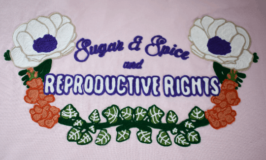 Handmade Handcranked Chainstitch Embroidered Reproductive Rights Banner - Prochoice Womens Rights My Body My Choice
