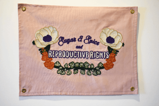 Handmade Handcranked Chainstitch Embroidered Reproductive Rights Banner - Prochoice Womens Rights My Body My Choice