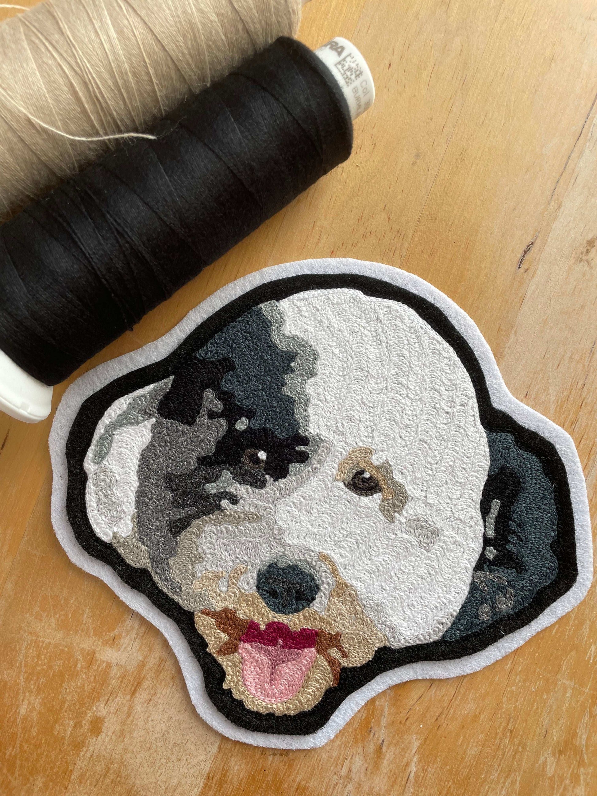 Handmade Handcranked Chainstitch Embroidered Custom Pet Portrait Patch - LARGE - portrait of a doodle embroidered by hand in Philadelphia PA