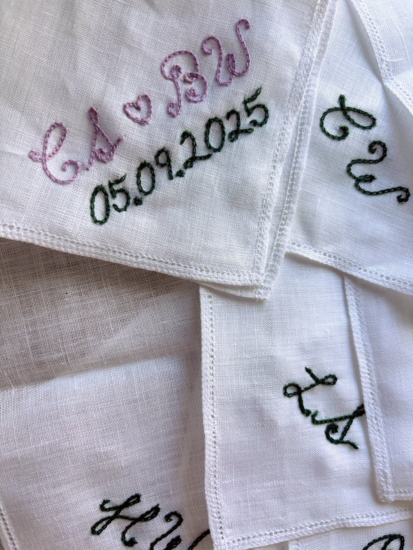 Custom chainstitch embroidered pocket squares for a Philadelphia wedding bridal party of groomsmen