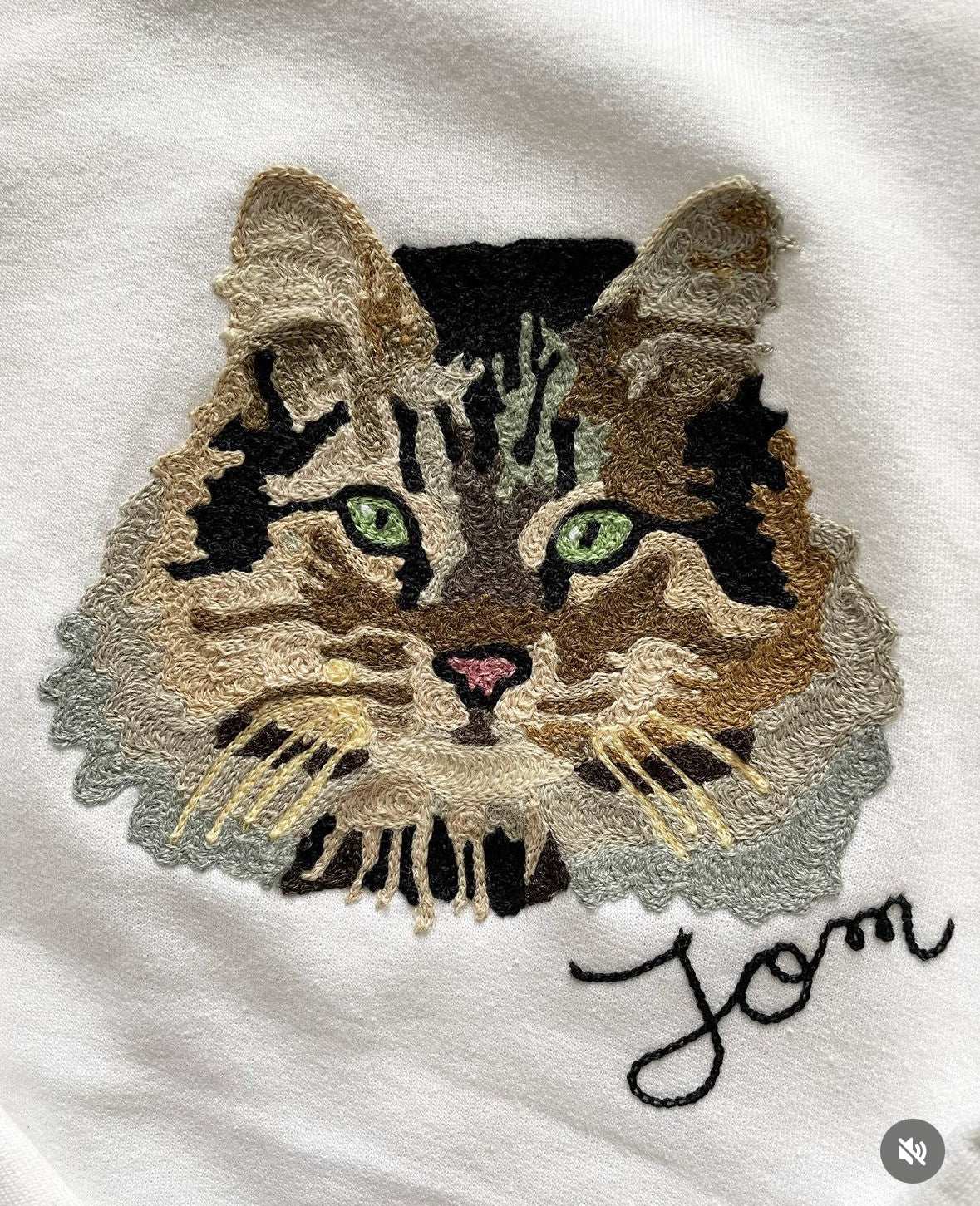 Script Embroidery Add-On for a chainstitch embroidered pet portrait custom made for you in Philadelphia.