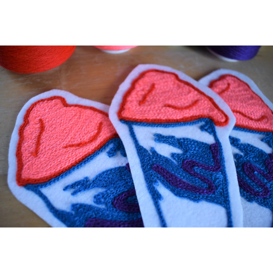 Chainstitch embroidered John's Water Ice custom made patch for South Philadelphia, John's Water Ice