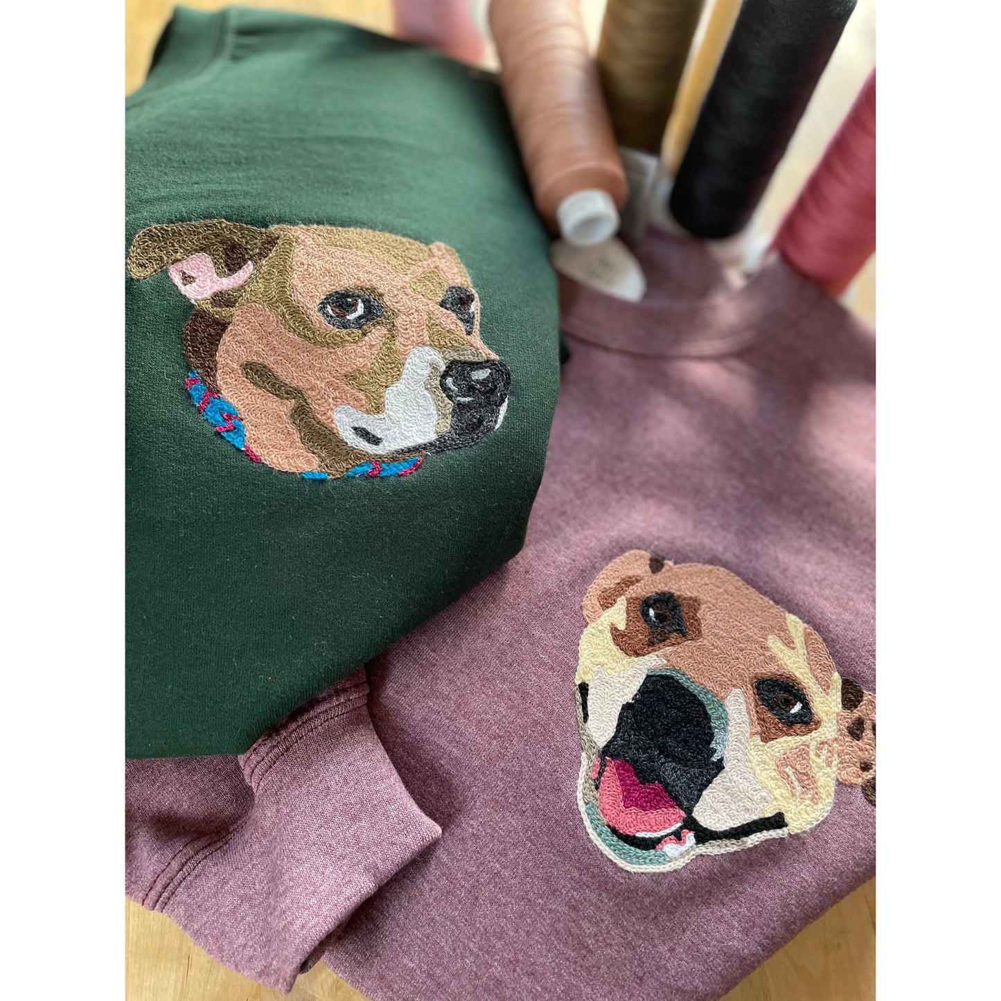 Handmade Handcranked Chainstitch Embroidered Custom Pet Portrait Sweatshirt