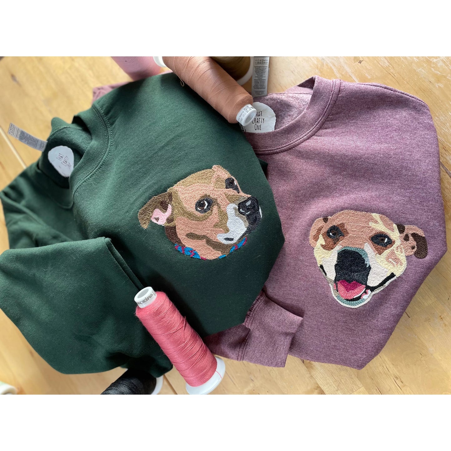 Handmade Handcranked Chainstitch Embroidered Custom Pet Portrait Sweatshirt